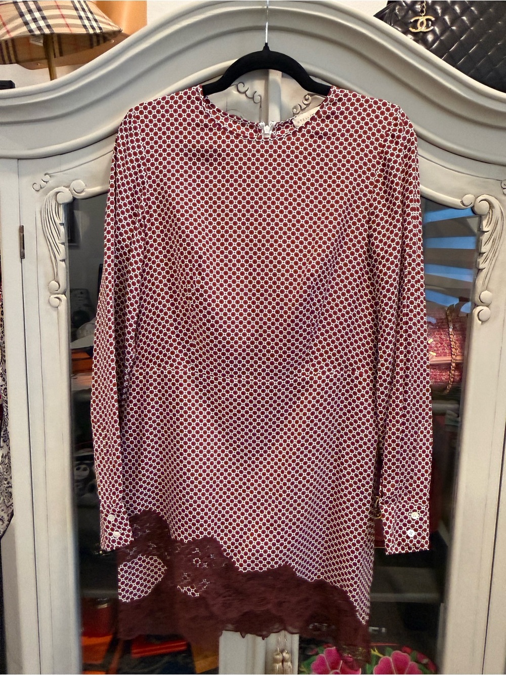 Stella McCartney Womens Silk Printed Lace Trim Dress White Red Size EUR 42